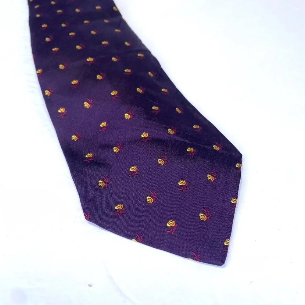 Burberry London Roses Floral Print Purple Silk Designer Tie Made in England - Picture 2 of 7